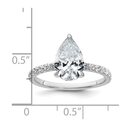 14K White Gold 2 5/8 carat Certified Lab Grown Diamond VS/SI+ G+ Pear Complete Solitaire with Flair Engagement Ring