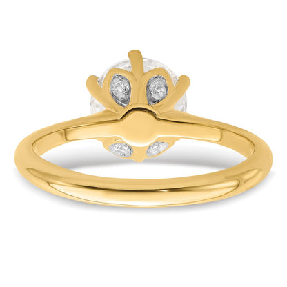 14K Yellow Gold (Holds 2 carat (8.20 mm) Round) 4-Prong with 1/20 carat Diamond Leaf Design Semi-Mount Engagement Ring