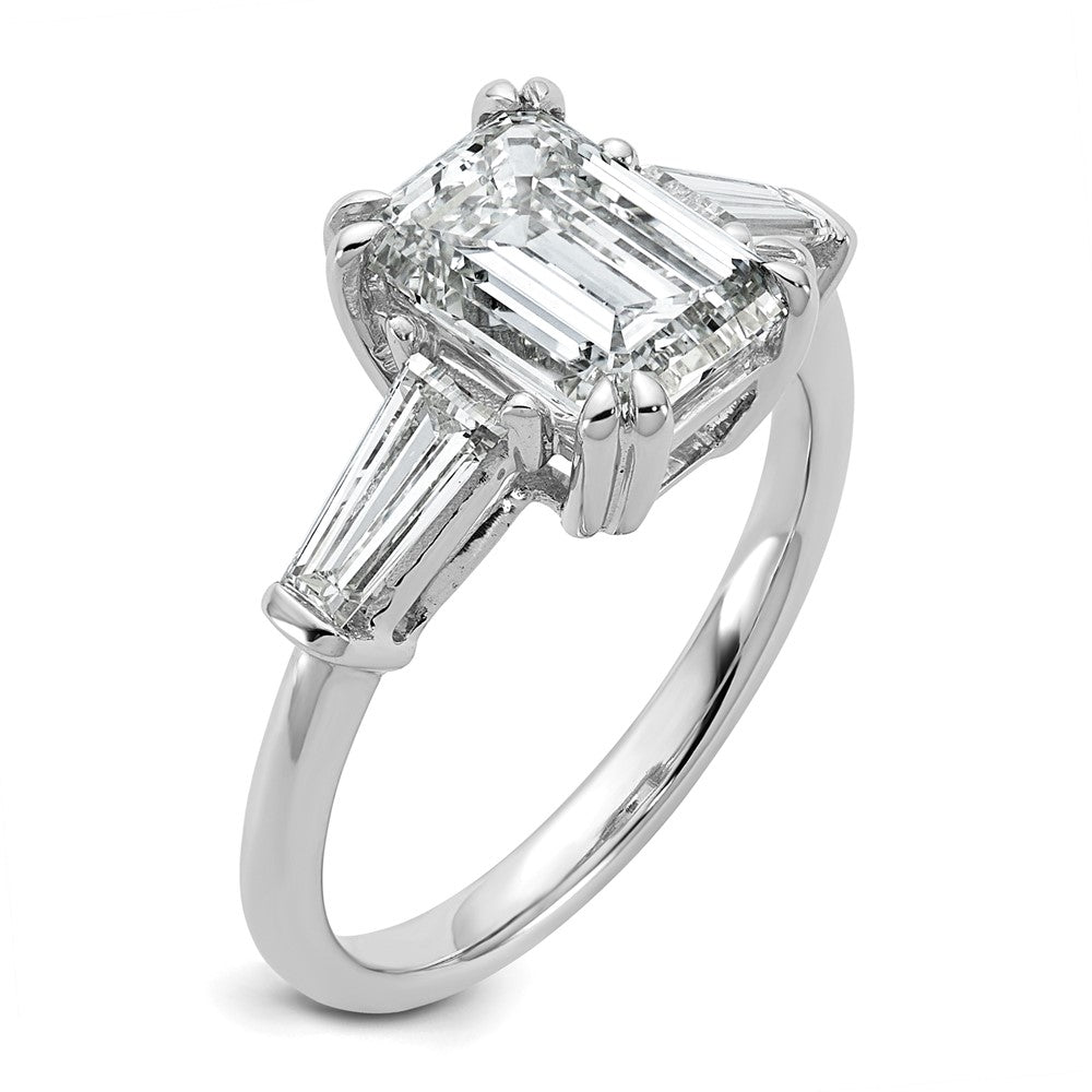 14K White Gold 3 1/3 carat Lab Grown Diamond VS+ F+ Complete Emerald and Tapered Baguette Engagement Ring