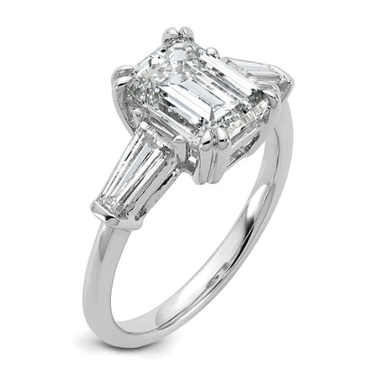 14K White Gold 3 1/3 carat Lab Grown Diamond VS+ F+ Complete Emerald and Tapered Baguette Engagement Ring