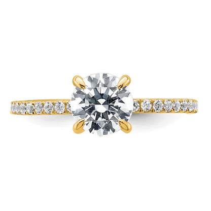 14K Yellow Gold 1 1/3 carat Certified Lab Grown Diamond VS+ F+ Round Complete Solitaire with Flair Engagement Ring