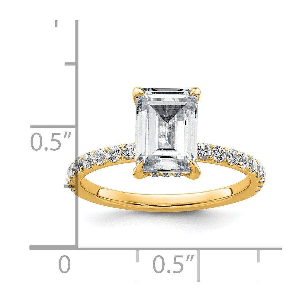 14K Yellow Gold 2 3/8 carat Certified Lab Grown Diamond VS+ F+ Emerald Complete Solitaire with Flair Engagement Ring