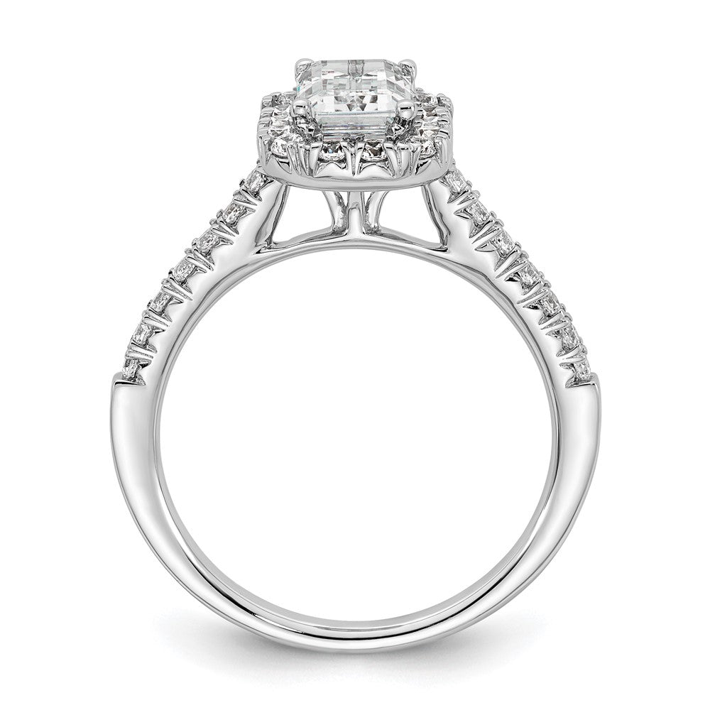 14K White Gold Halo (Holds 1 carat (6.8x4.7mm) Emerald-cut Center) 1/2 carat Diamond Semi-mount Engagement Ring