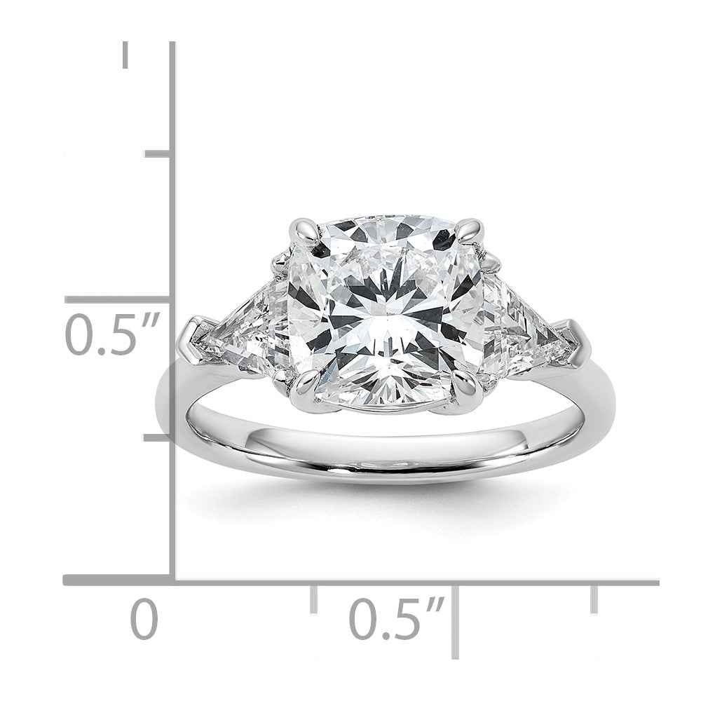 14K White Gold 1 carat Lab Grown Diamond VS/SI+ G+ Triangle 3 carat Cushion Center Semi Mount Three Stone Engagement Ring
