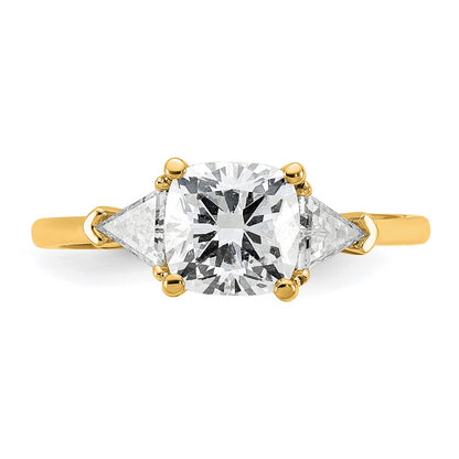 14K Yellow Gold 2 carat Certified Lab Grown Diamond VS/SI+ G+ Cushion and Triangle Complete Three Stone Engagement Ring