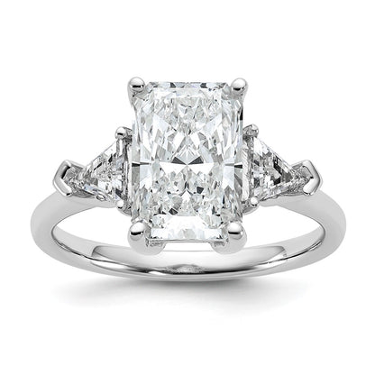 14K White Gold 5/8 carat Lab Grown Diamond VS/SI+ G+ Triangle 2 1/2 carat Radiant Center Semi Mount Three Stone Engagement Ring