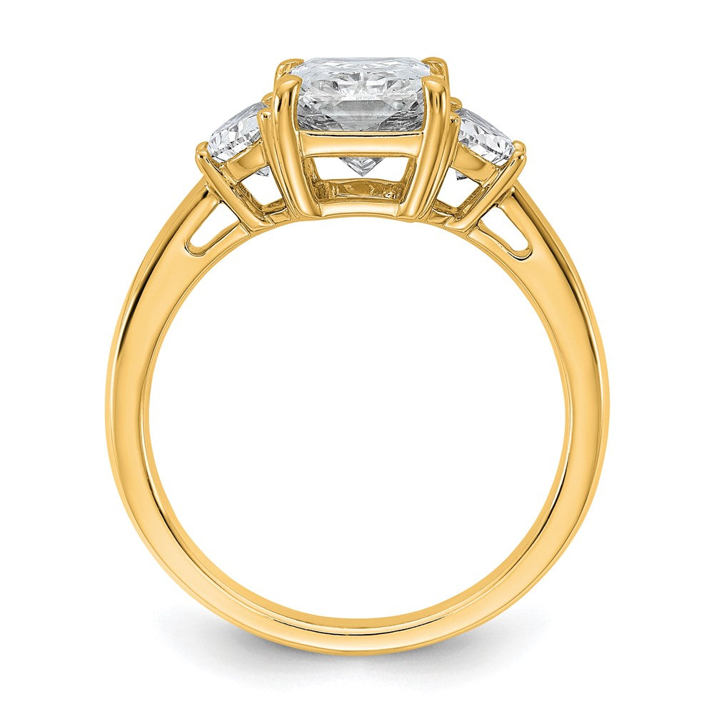 14K Yellow Gold 5/8 carat Lab Grown Diamond VS+ F+ Half Moon 2 1/2 carat Radiant Center Semi Mount Engagement Ring