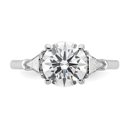 14K White Gold 2 1/2 carat Certified Lab Grown Diamond VS+ F+ Round and Triangle Complete Three Stone Engagement Ring