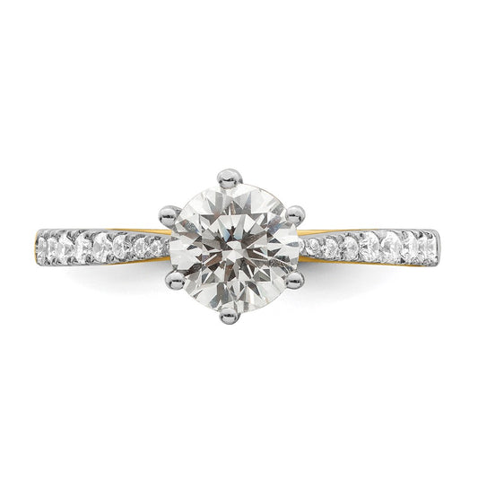 14K Yellow Gold Gold Leaf Design (Holds 1 carat (6.5mm) Round Center) 1/4 carat Diamond Semi-Mount Engagement Ring