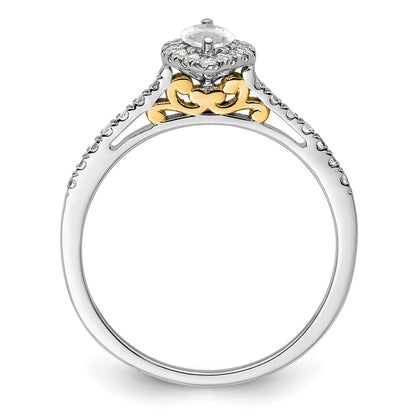 14K Two-Tone Gold Two-tone Halo (Holds 1/2 carat (8x4mm) Marquise Center) 1/4 carat Diamond Semi-mount Engagement Ring