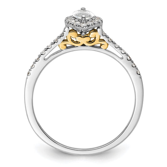 14K Two-Tone Gold Two-tone Halo (Holds 1/2 carat (8x4mm) Marquise Center) 1/4 carat Diamond Semi-mount Engagement Ring