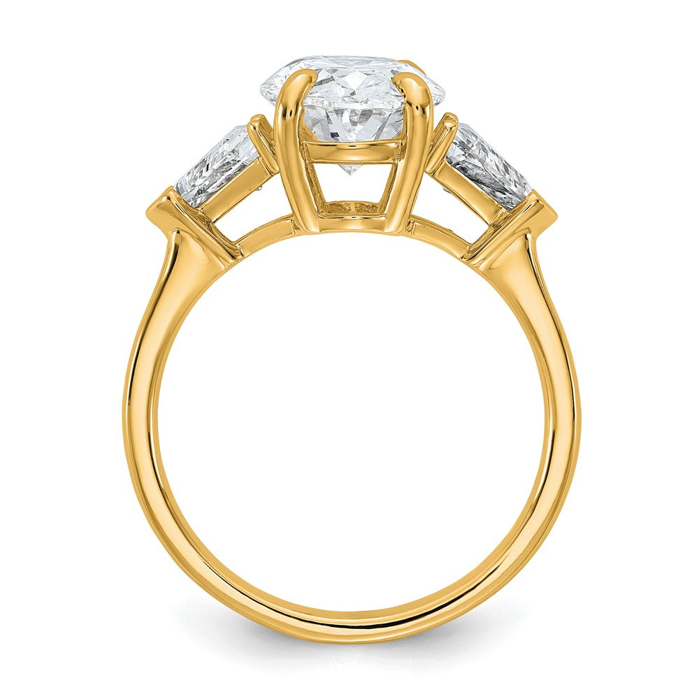 14K Yellow Gold 4 1/8 carat Certified Lab Grown Diamond VS+ F+ Complete Oval and Trillion Three Stone Engagement Ring