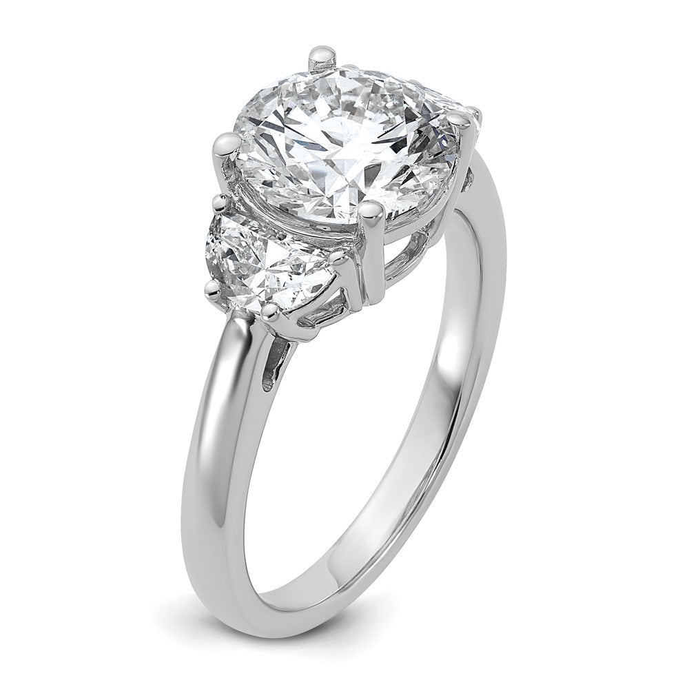 14K White Gold 5/8 carat Lab Grown Diamond VS/SI+ G+ 2 1/2 carat Center Round Semi Mount Three Stone Engagement Ring