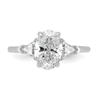 14K White Gold 2 carat Certified Lab Grown Diamond VS/SI+ G+ Complete Oval and Trillion Three Stone Engagement Ring