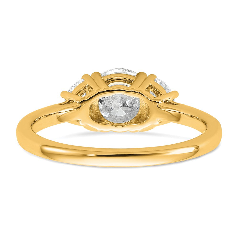 14K Yellow Gold 3/8 carat Lab Grown Diamond VS+ F+ 1 carat Center Round Semi Mount Three Stone Engagement Ring