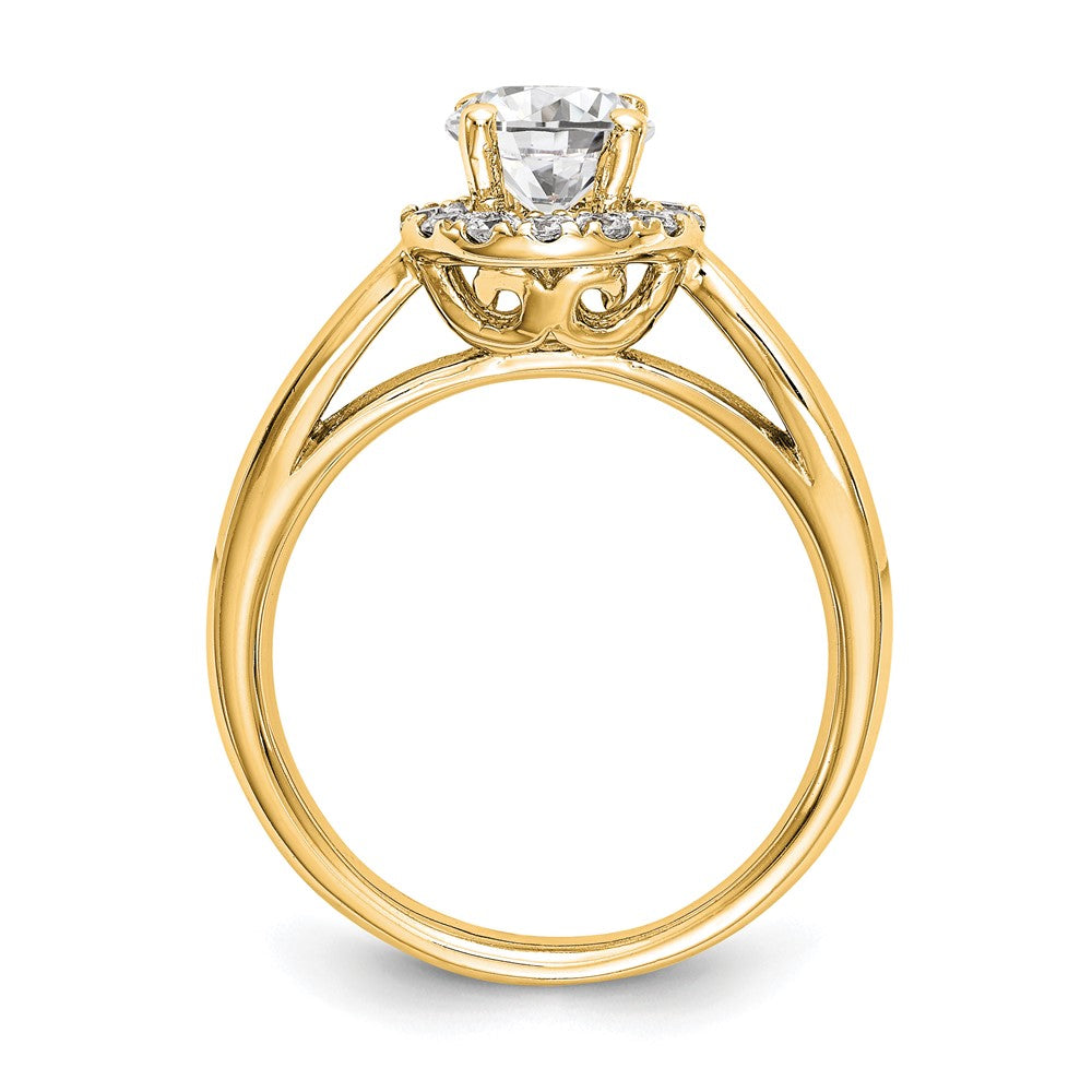 14K Yellow Gold Round Halo Diamond Semi-mount Engagement Ring