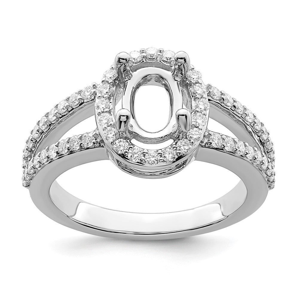 14K White Gold Halo Plus (Holds 2 carat (9.5x7.0mm) Oval Center) 1/2 carat Diamond Semi-Mount Engagement Ring