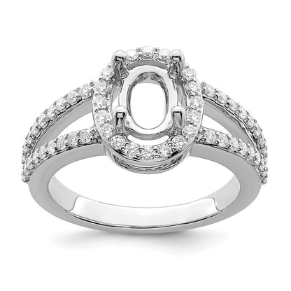 14K White Gold Halo Plus (Holds 2 carat (9.5x7.0mm) Oval Center) 1/2 carat Diamond Semi-Mount Engagement Ring