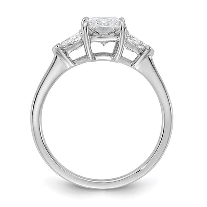 14K White Gold 1/2 carat Lab Grown Diamond VS+ F+ Triangle 1 1/2 carat Radiant Center Semi Mount Three Stone Engagement Ring