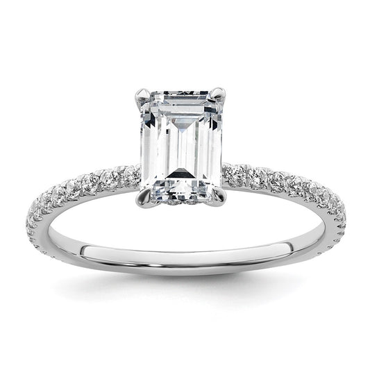 14K White Gold 1 3/8 carat Certified Lab Grown Diamond VS/SI+ G+ Emerald Complete Solitaire with Flair Engagement Ring