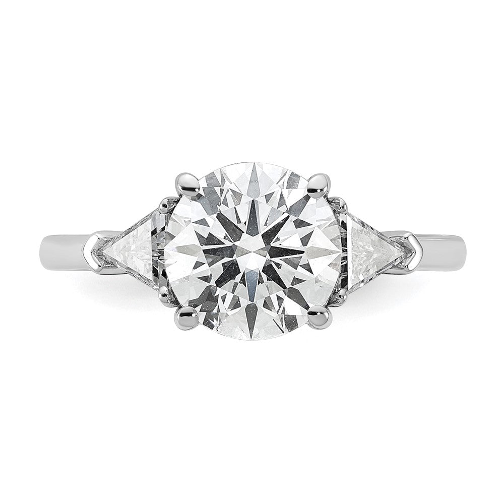 14K White Gold 2 1/2 carat Certified Lab Grown Diamond VS/SI+ G+ Round and Triangle Complete Three Stone Engagement Ring