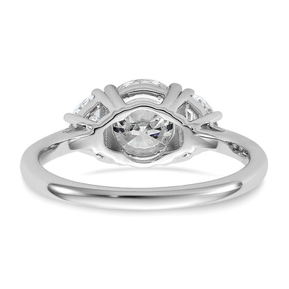 14K White Gold 1/2 carat Lab Grown Diamond VS+ F+ 1 1/2 carat Center Round Semi Mount Three Stone Engagement Ring