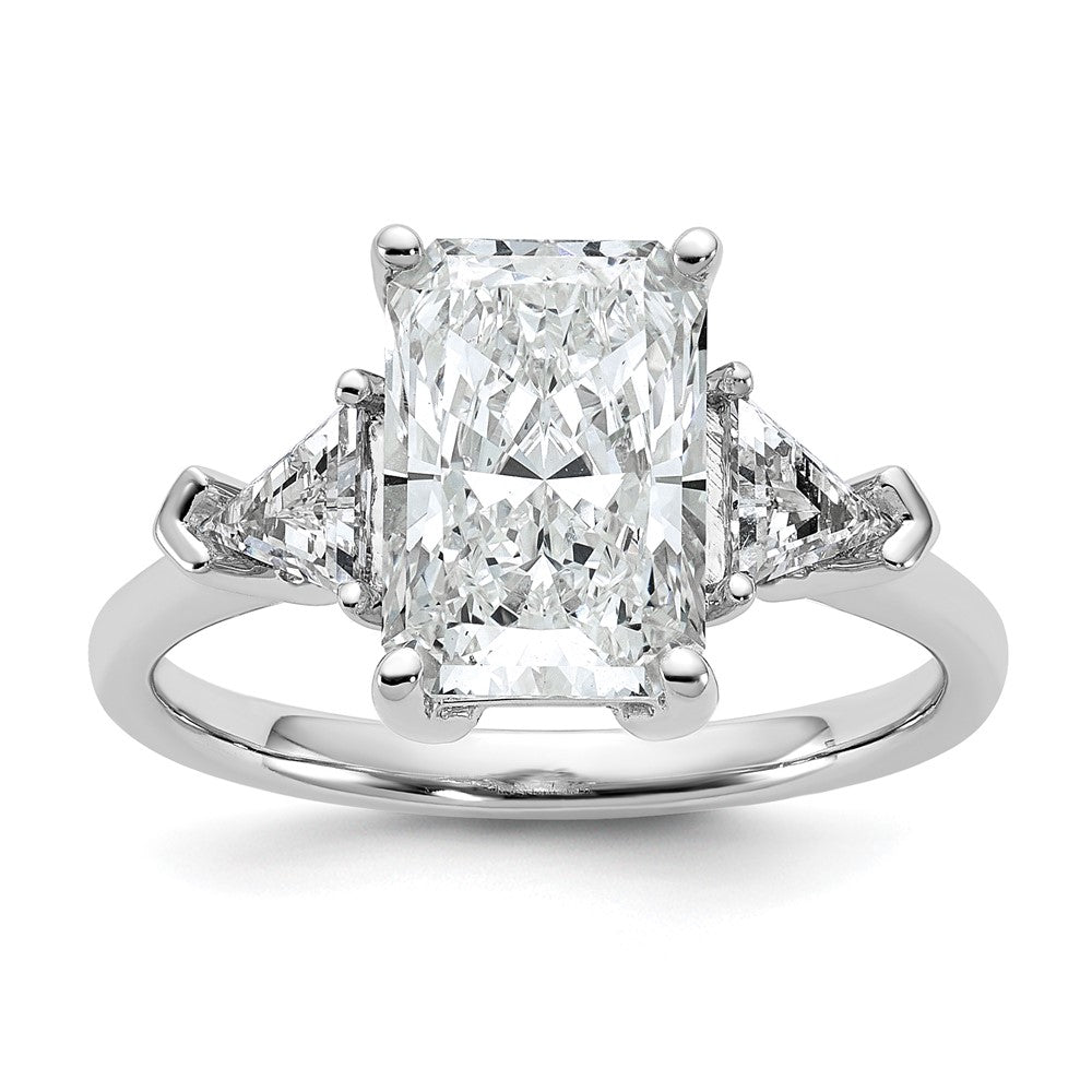 14K White Gold 3 1/8 carat Certified Lab Grown Diamond VS/SI+ G+ Radiant and Triangle Complete Three Stone Engagement Ring