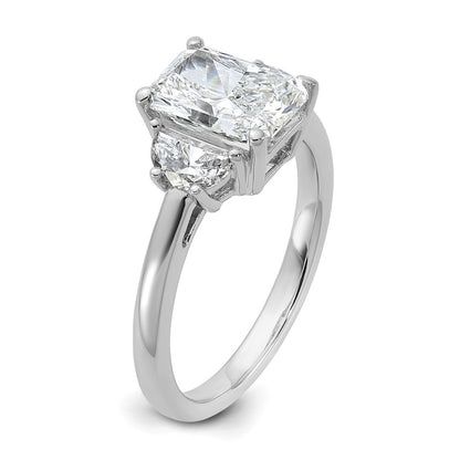 14K White Gold 1/2 carat Lab Grown Diamond VS+ F+ Half Moon 2 carat Radiant Center Semi Mount Engagement Ring