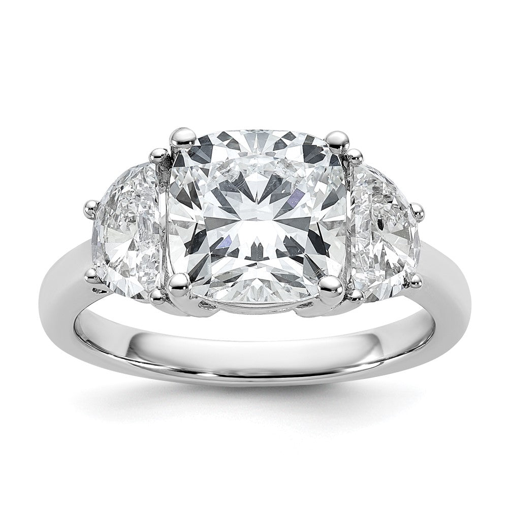 14K White Gold 4 carat Certified Lab Grown Diamond VS+ F+ Complete Cushion and Half Moon Three Stone Engagement Ring