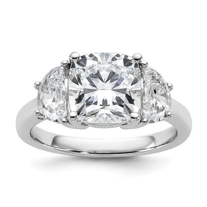 14K White Gold 4 carat Certified Lab Grown Diamond VS+ F+ Complete Cushion and Half Moon Three Stone Engagement Ring