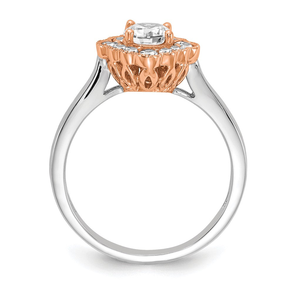 True Origin 14K Two Tone White and Rose Gold 1/4 carat Lab Grown Diamond VS+ F+ Semi-Mount Round  Halo Engagement Ring