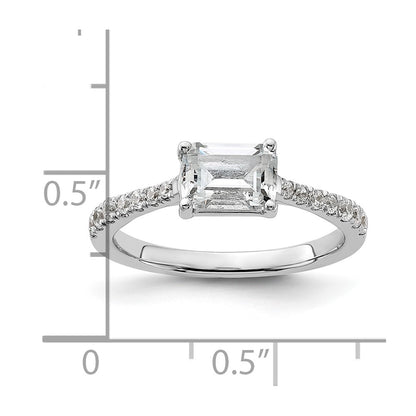 14K White Gold East West (Holds 1 carat (6.9x5.2mm) Emerald-cut Center) 1/4 carat Diamond Semi-Mount Engagement Ring