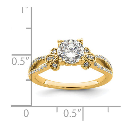 14K Yellow Gold Split Shank (Holds 1 carat (6.5mm) Round Center) 1/6 carat Diamond Semi-Mount Engagement Ring
