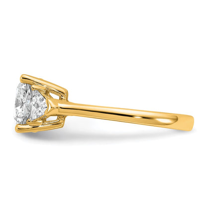14K Yellow Gold 5/8 carat Lab Grown Diamond VS/SI+ G+ Triangle 2 1/2 carat Cushion Center Semi Mount Three Stone Engagement Ring