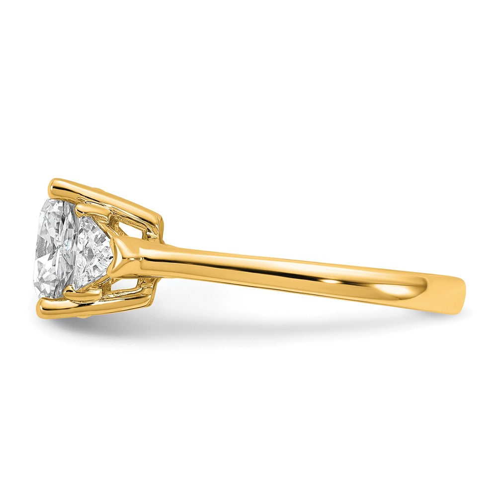 14K Yellow Gold 3 1/8 carat Certified Lab Grown Diamond VS/SI+ G+ Cushion and Triangle Complete Three Stone Engagement Ring