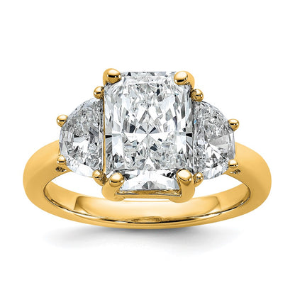 14K Yellow Gold 1 carat Lab Grown Diamond VS+ F+ Half Moon 3 carat Radiant Center Semi Mount Engagement Ring