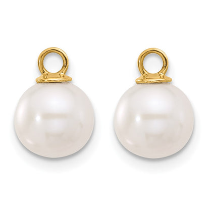 14K Yellow Gold 7-8mm Black and Freshwater Cultured Pearl Removable Dangle Hoop Earrings