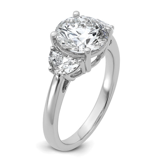 14K White Gold 5/8 carat Lab Grown Diamond VS+ F+ 2 1/2 carat Center Round Semi Mount Three Stone Engagement Ring