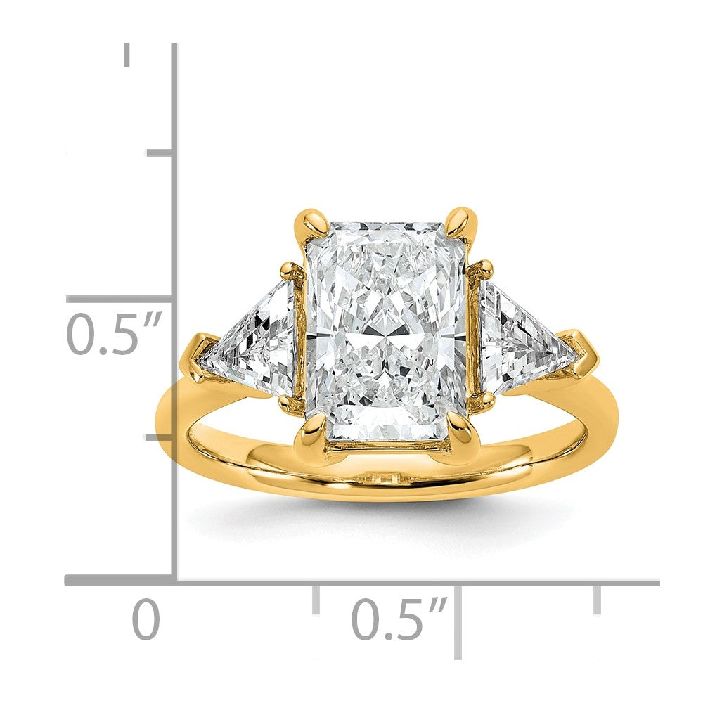 14K Yellow Gold 3 5/8 carat Certified Lab Grown Diamond VS/SI+ G+ Radiant and Triangle Complete Three Stone Engagement Ring