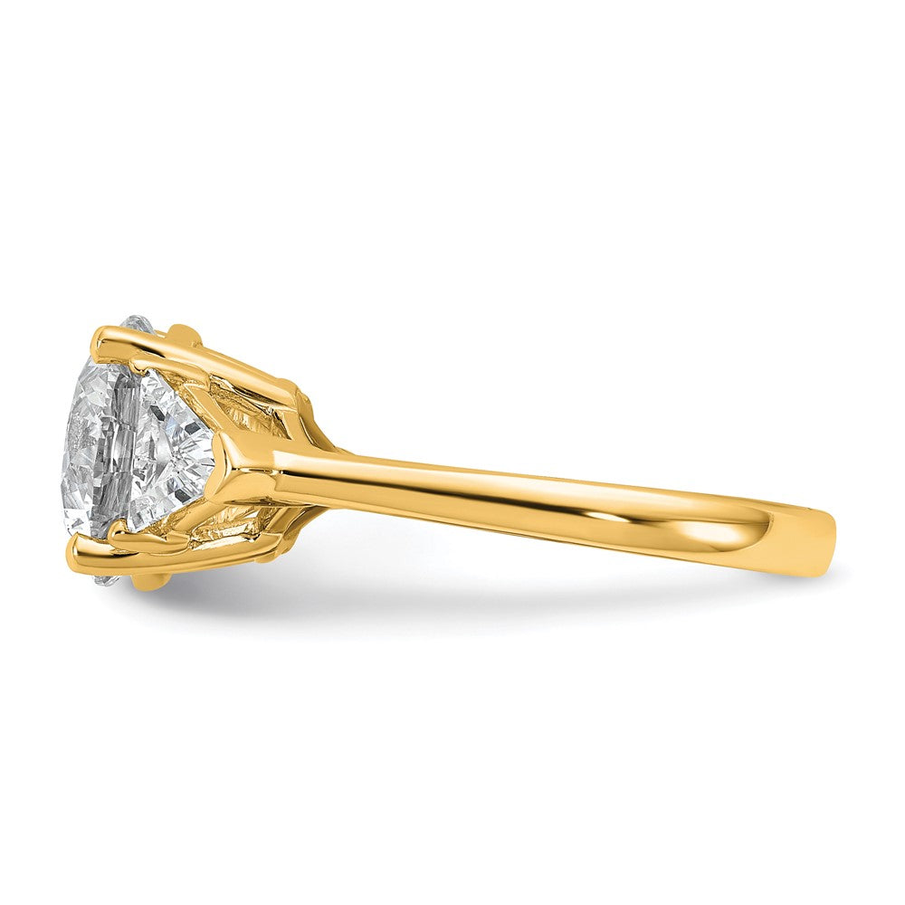 14K Yellow Gold 4 1/8 carat Certified Lab Grown Diamond VS/SI+ G+ Round and Triangle Complete Three Stone Engagement Ring