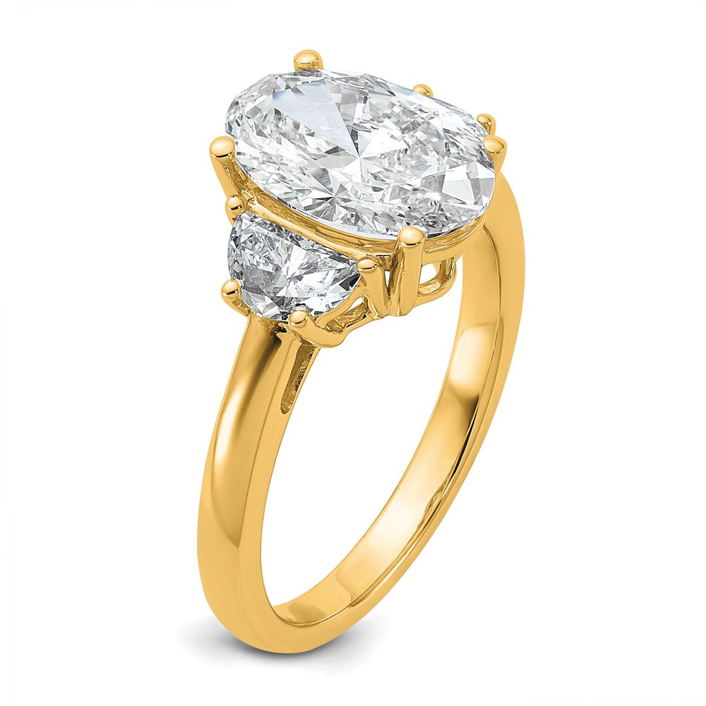 14K Yellow Gold 3 1/8 carat Certified Lab Grown Diamond VS/SI+ G+ Complete Oval and Half Moon Three Stone Engagement Ring