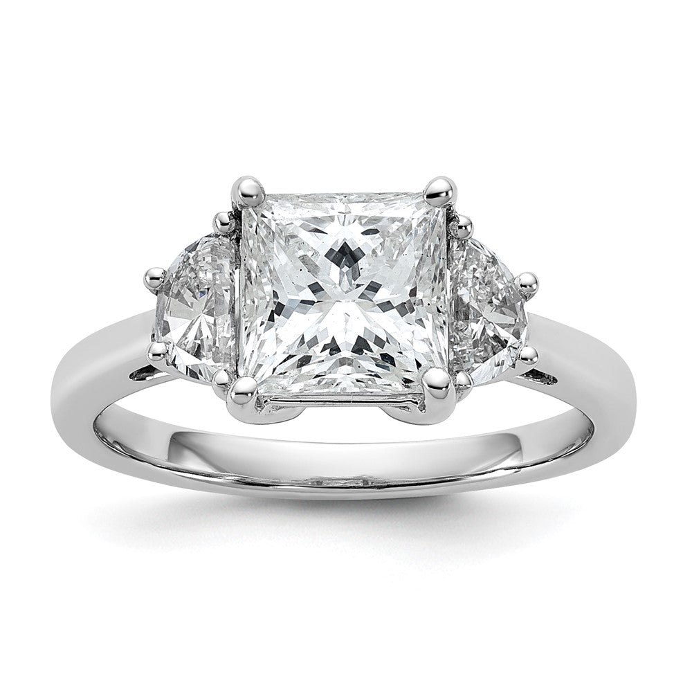 14K White Gold 1/2 carat Lab Grown Diamond VS/SI+ G+ Half Moon 2 carat Princess Center Semi Mount Three Stone Engagement Ring