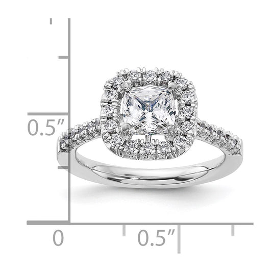 True Origin 14K White Gold 3/8 carat Lab Grown Diamond VS+ F+ Semi-Mount Cushion Halo Engagement Ring