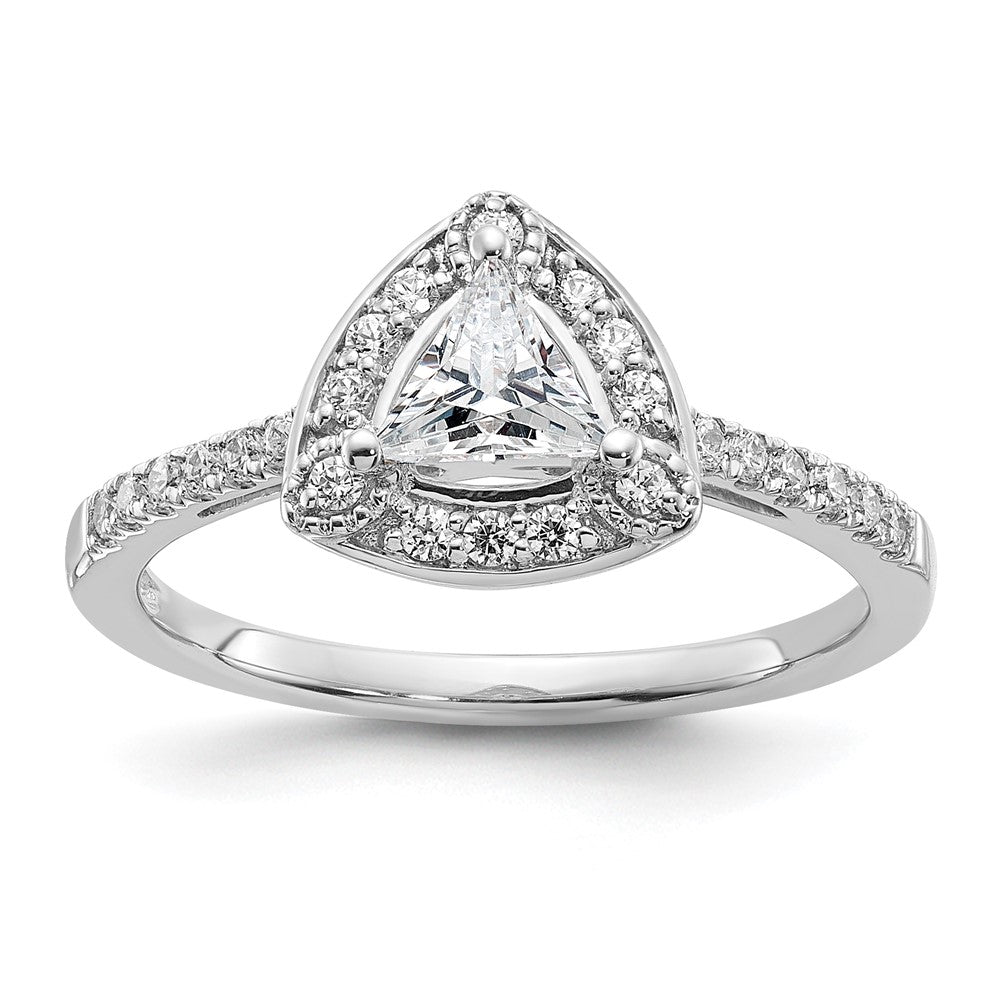 14K White Gold Halo Plus (Holds 1/2 carat (5.00mm) Trillion Center) 1/4 carat Diamond Semi-Mount Engagement Ring