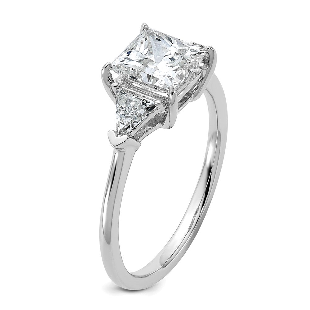 14K White Gold 1/2 carat Lab Grown Diamond VS/SI+ G+ Trillion and 1 1/2 carat Princess Center Semi Mount Three Stone Engagement Ring