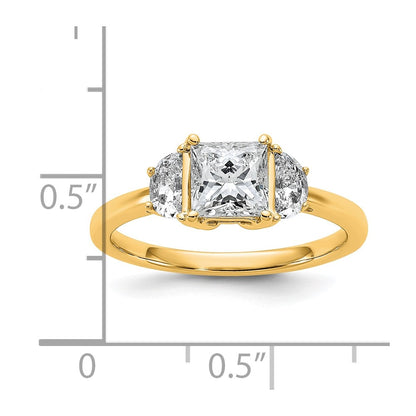 14K Yellow Gold 3/8 carat Lab Grown Diamond VS/SI+ G+ Half Moon 1 carat Princess Center Semi Mount Three Stone Engagement Ring