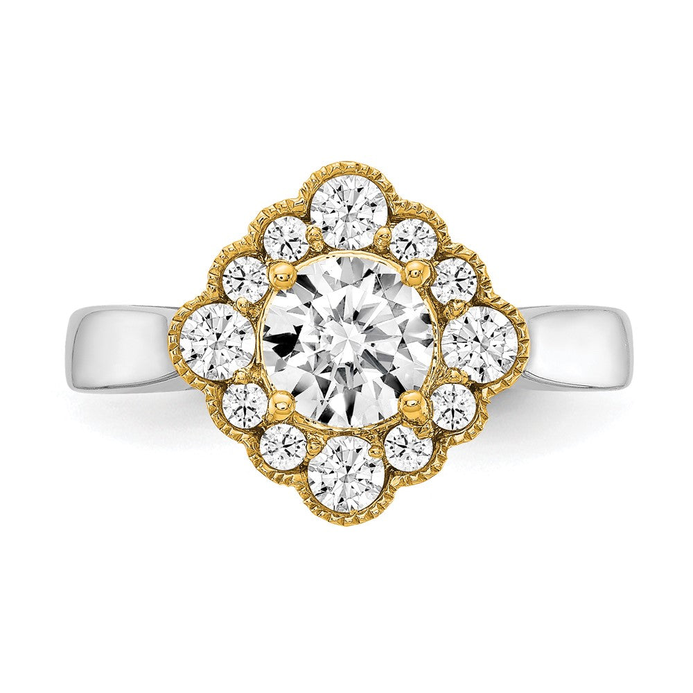 True Origin 14K Two Tone Yellow and White Gold 1/4 carat Lab Grown Diamond VS+ F+ Semi-Mount Round  Halo Engagement Ring