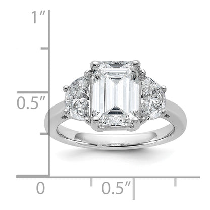 14K White Gold 1 carat Lab Grown Diamond VS/SI+ G+ Semi Mount Emerald and Half Moon Three Stone Engagement Ring