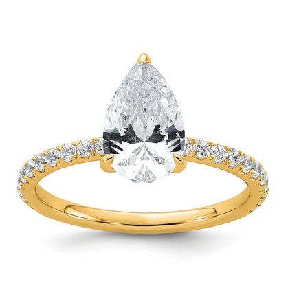 14K Yellow Gold 2 carat Certified Lab Grown Diamond VS/SI+ G+ Pear Complete Solitaire with Flair Engagement Ring