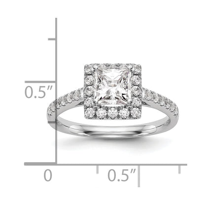 14K White Gold Halo Plus (Holds 1 carat (5.5mm) Princess Center) 1/2 carat Diamond Semi-Mount Engagement Ring